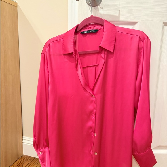 Zara Vibrant Pink Button Down Shirt - Picture 1 of 5